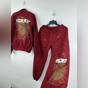 Spider maroon LOGO hoodie and pant